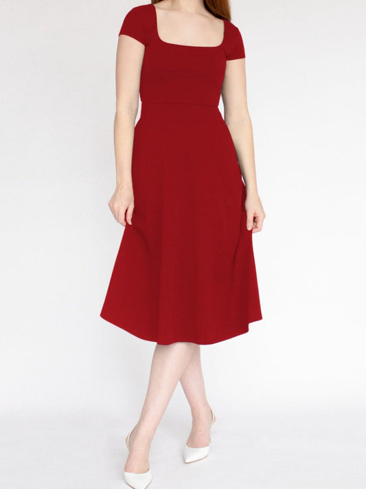 Cotton Square Neck A-Line Midi Dress