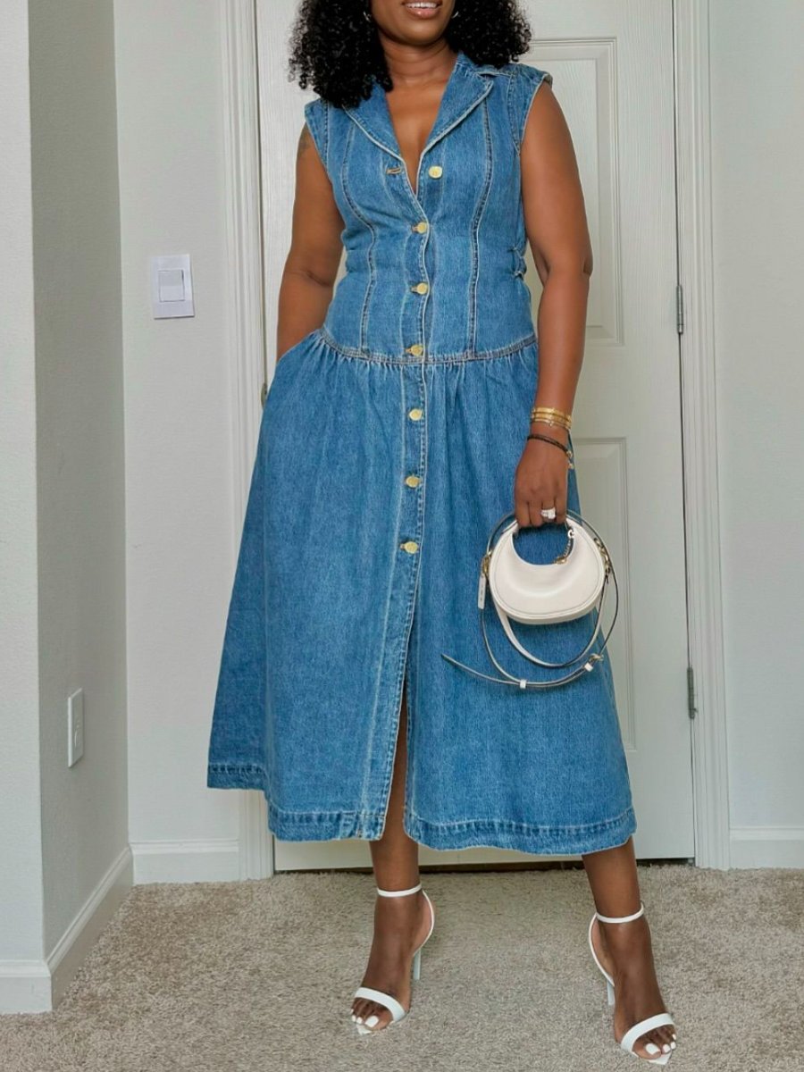 Sleeveless Denim Button Up Dress