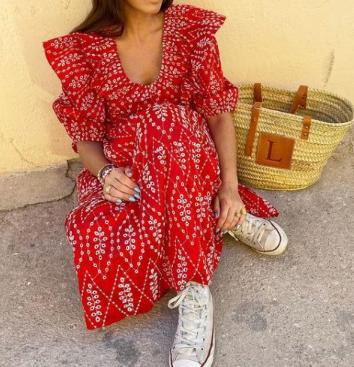 Red Embroidered Maxi Dress