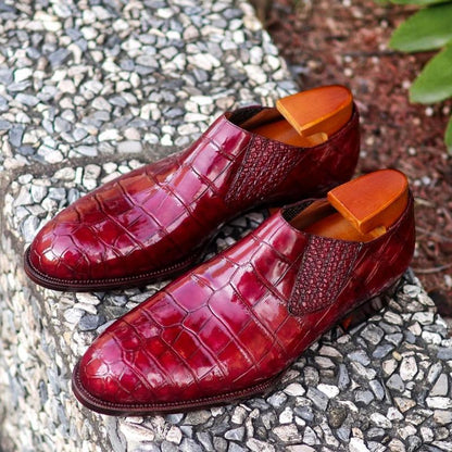 Burgundy Crocodile  Leather Whole-cut Lazyman