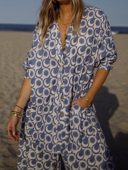 Geometric Print Button Suit