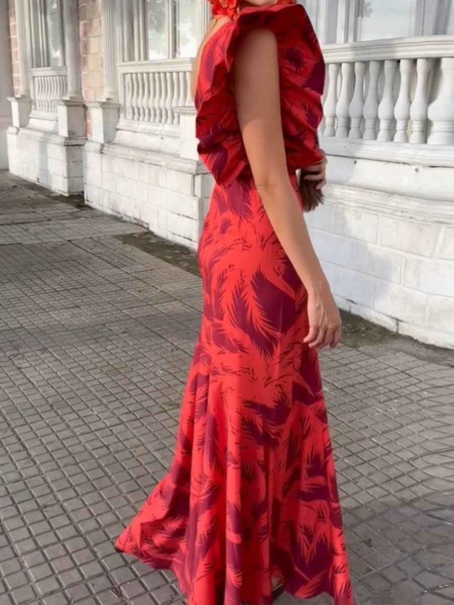 One-Shoulder Printed Maxi Dress