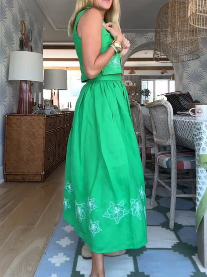 Green Sleeveless Two-Piece Dress