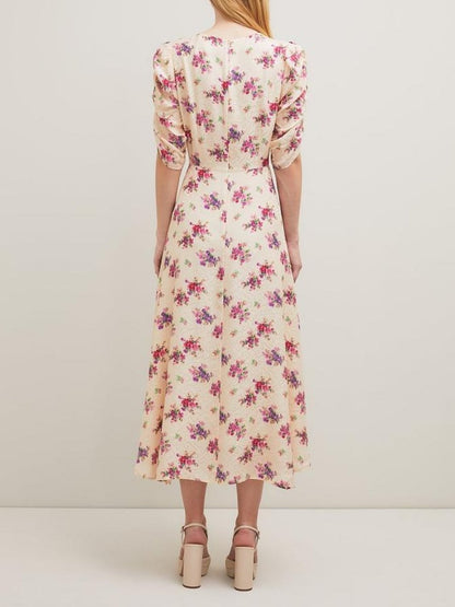 Bouquet Print Silk Jacquard Dress