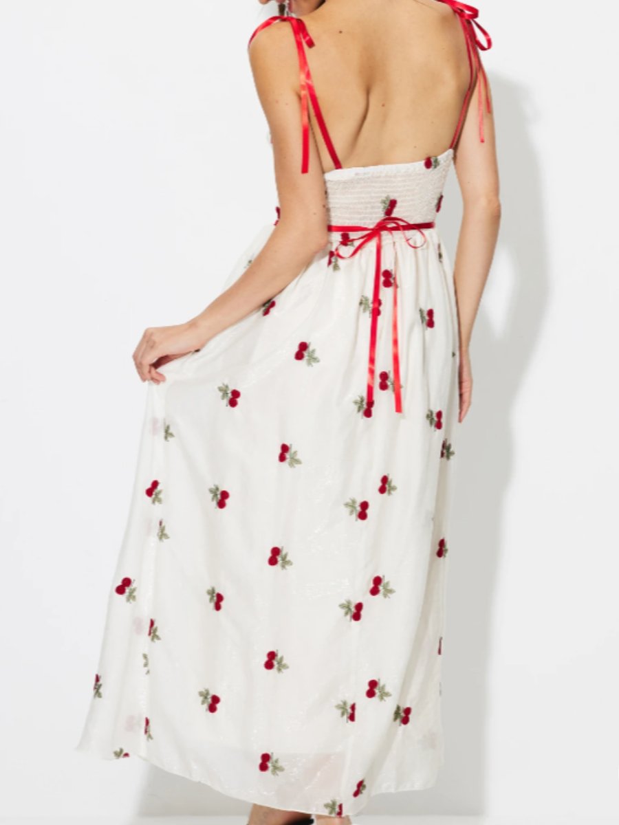 Sweet Cherry Print Halter Dress