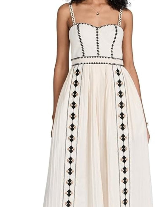 Embroidered Pleated Halter Midi Dress