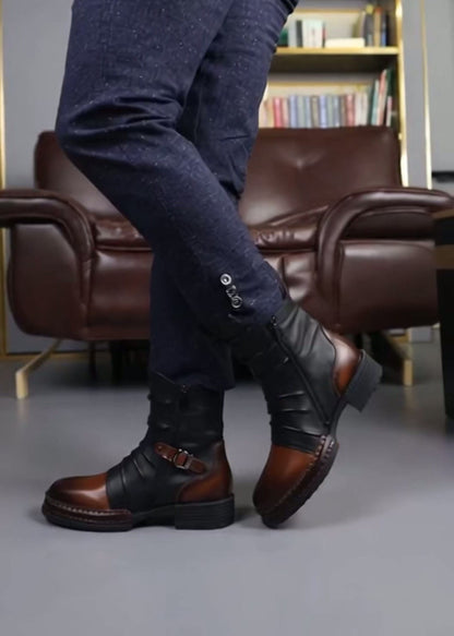 Men's British Retro Work Boots - Short Ankle Lace-Up with Zipper Closure